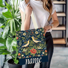 Personalized Floral & Bird Tote Bag for Her
