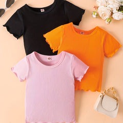 Baby Girls Ruffle Trim T Shirt Short Sleeve Blouse Crew Neck Blouse