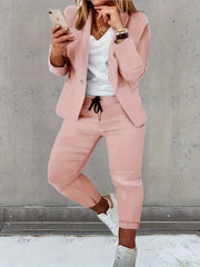 Casual Suit Set Women's Blazer & Drawstring Pants Suit