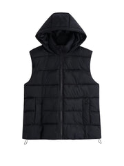 Solid Hooded Padded Vest Women's Winter Clothing