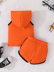 Toddler Boys Hooded Vest & Shorts Set Pop Cotton Casual Summer Clothes