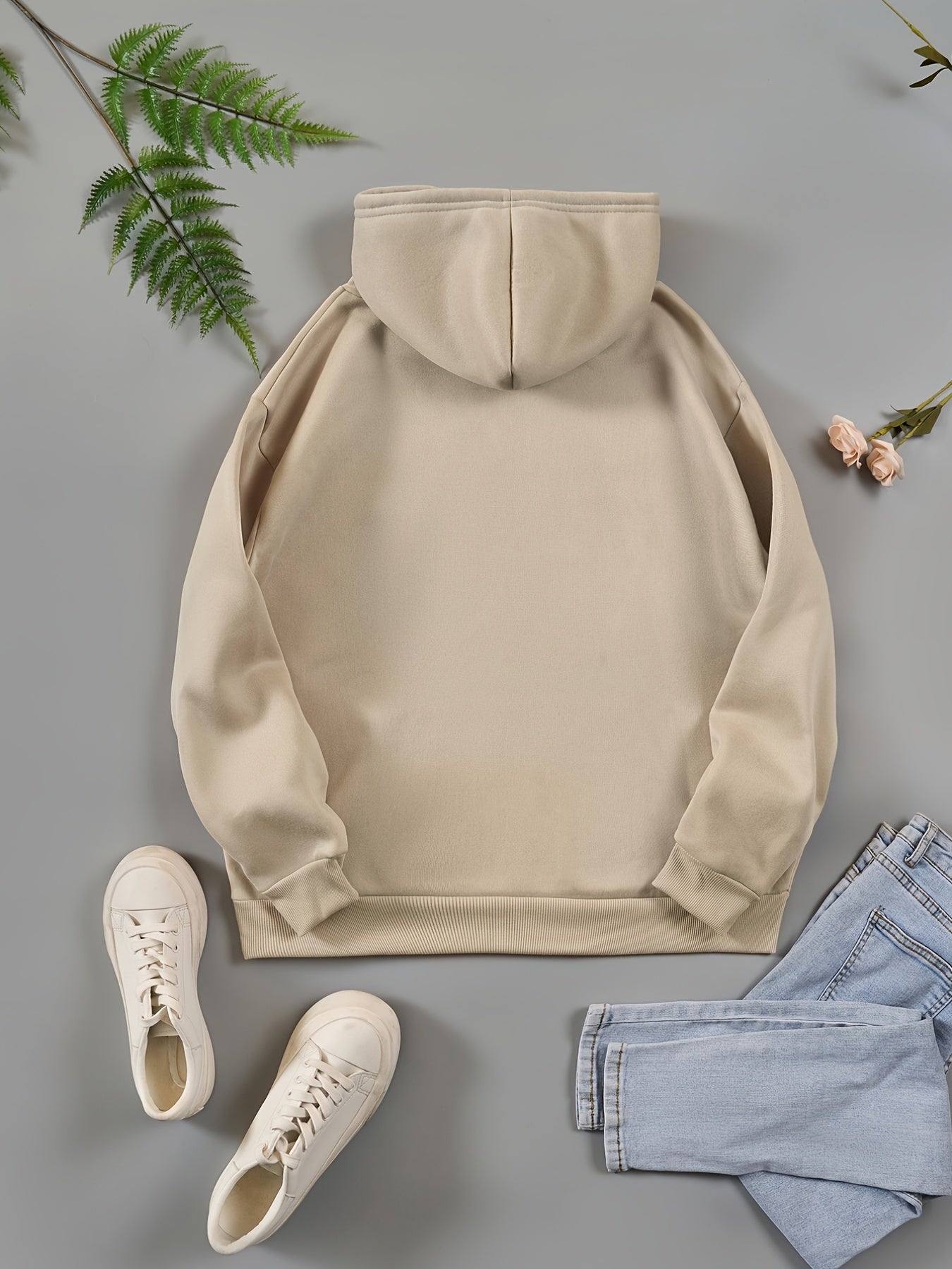 Letter & Eagle Print Drawstring Sweater Kangaroo Pocket Hoodie