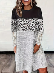 Colorblock Stripe & Leopard Print Lace Dress