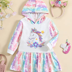 Baby Girls Unicorn Print Hooded Dress Set