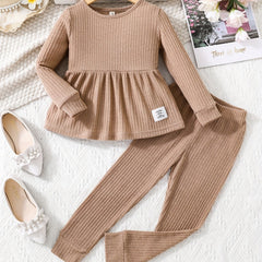 Girls 2pcs Ruffle Top & Elastic Waist Pants Set