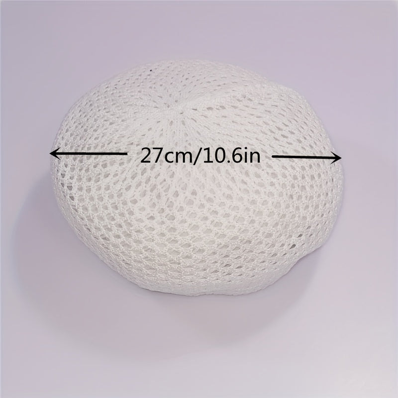 Casual Crochet Beret Solid Mesh Breathable Beanie Octagonal Hat Vintage
