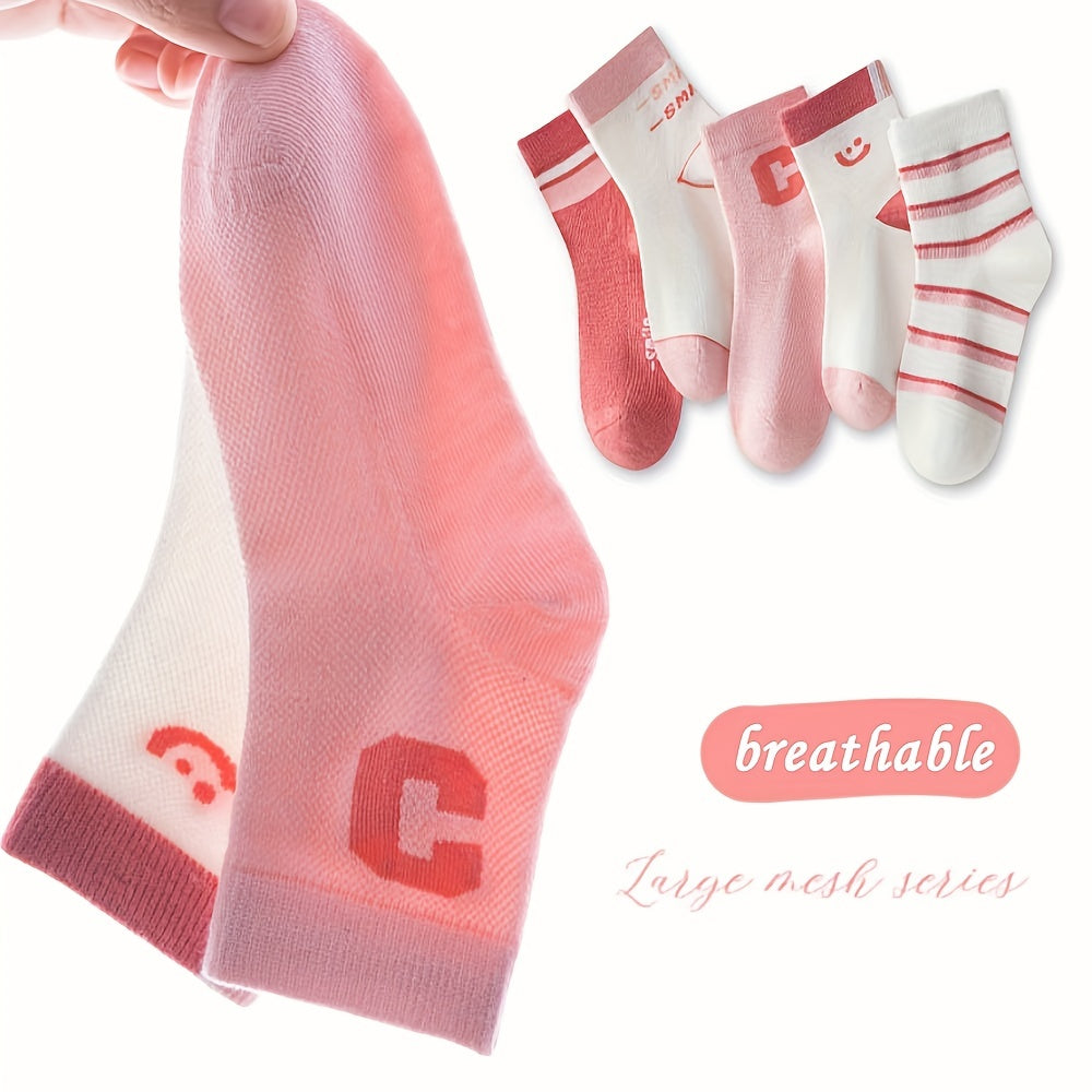 5 Pairs Girls Striped Casual Ankle Socks Comfortable Sport Socks for Toddlers