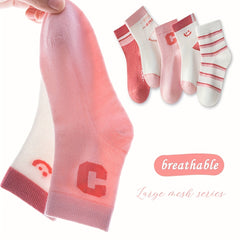 5 Pairs Girls Striped Casual Ankle Socks Comfortable Sport Socks for Toddlers