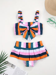 Toddler Girls Stripe Ruffle Bow Bikini Tankini Swimsuit