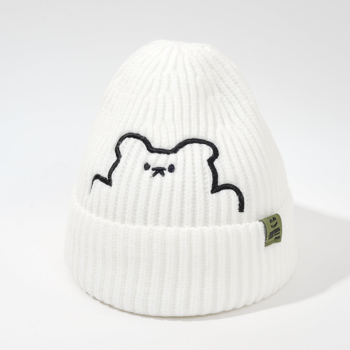 Cartoon Pattern Hat Bear Beanie Hat Warm Soft Knitted Hat For Women