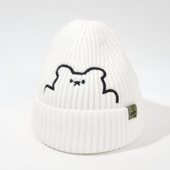 Cartoon Pattern Hat Bear Beanie Hat Warm Soft Knitted Hat For Women