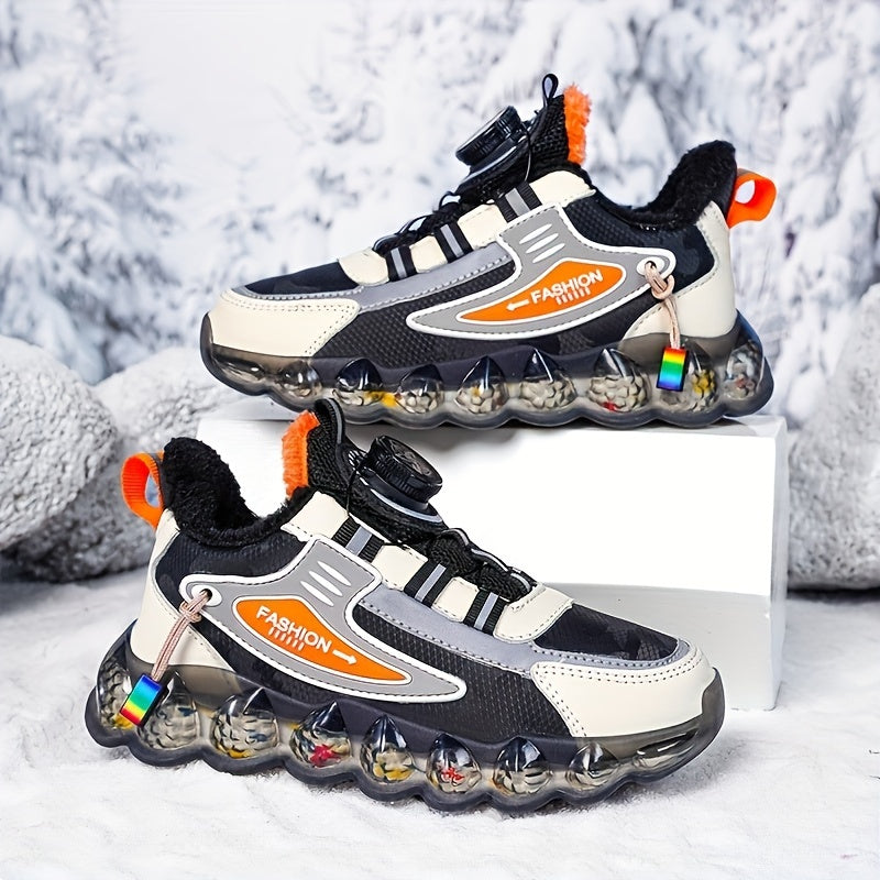 Boy's Basketball Shoes Rotating Buckle Warm Plush Lining Non Slip Sneakers