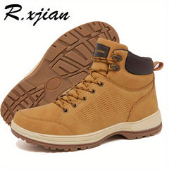 XJIAN Men's High Top Hiking Boots Durable Non Slip PU Leather Boot