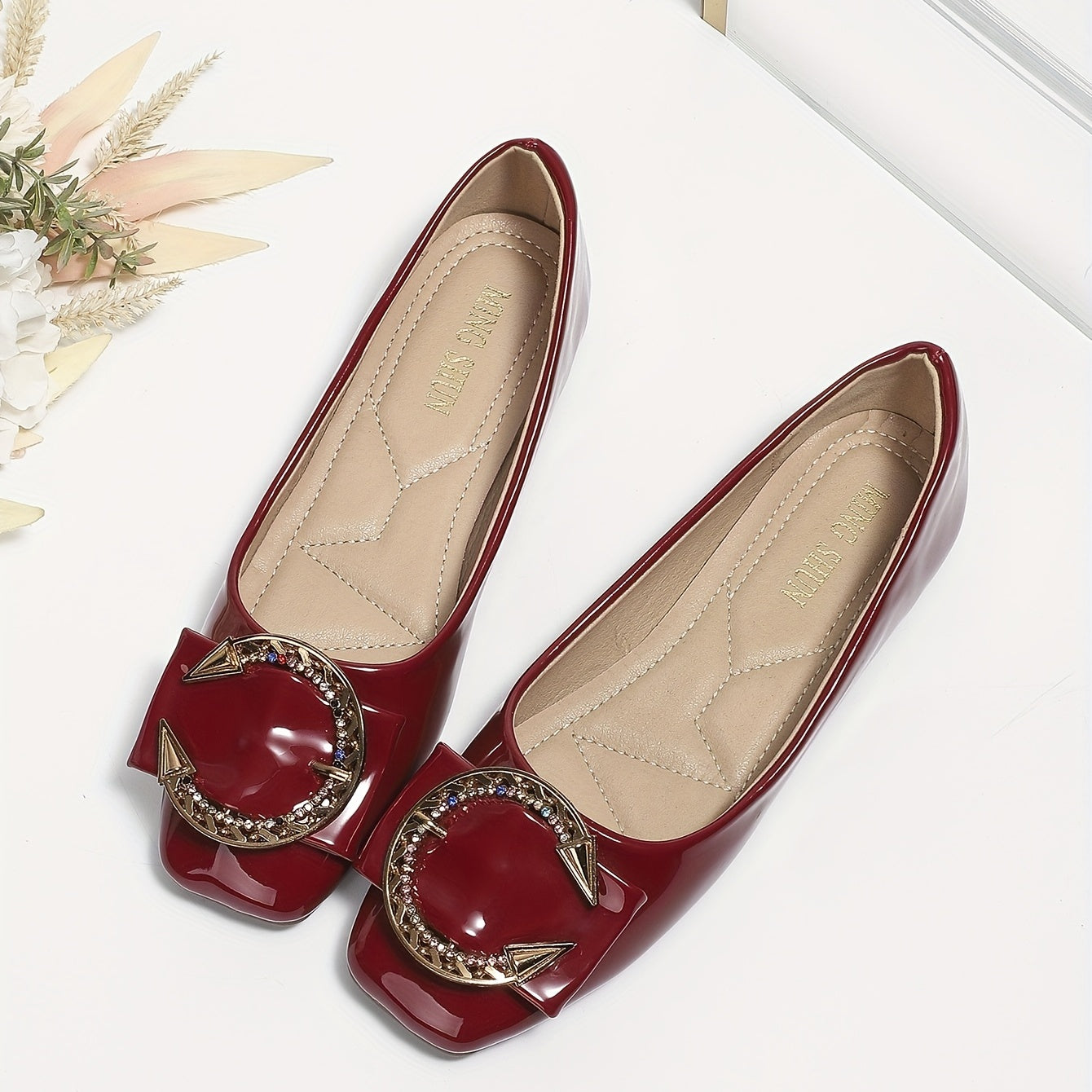 Women's Rhinestone Square Toe Slip On Shoes