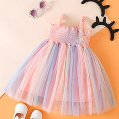 Baby Girls Rainbow Sleeveless Mesh Dress Clothes