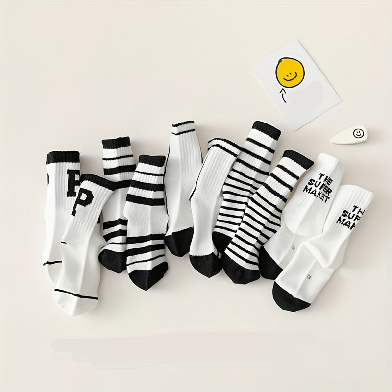 5pairs Kids Striped Letter Socks Spring Summer