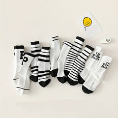 5pairs Kids Striped Letter Socks Spring Summer