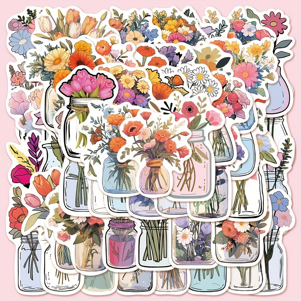 50pcs Flowers Glass Bottle Water Flower Growing Series Graffiti Stickers