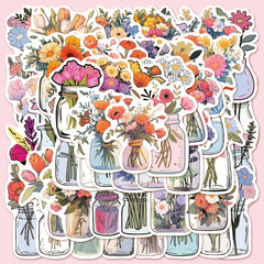 50pcs Flowers Glass Bottle Water Flower Growing Series Graffiti Stickers