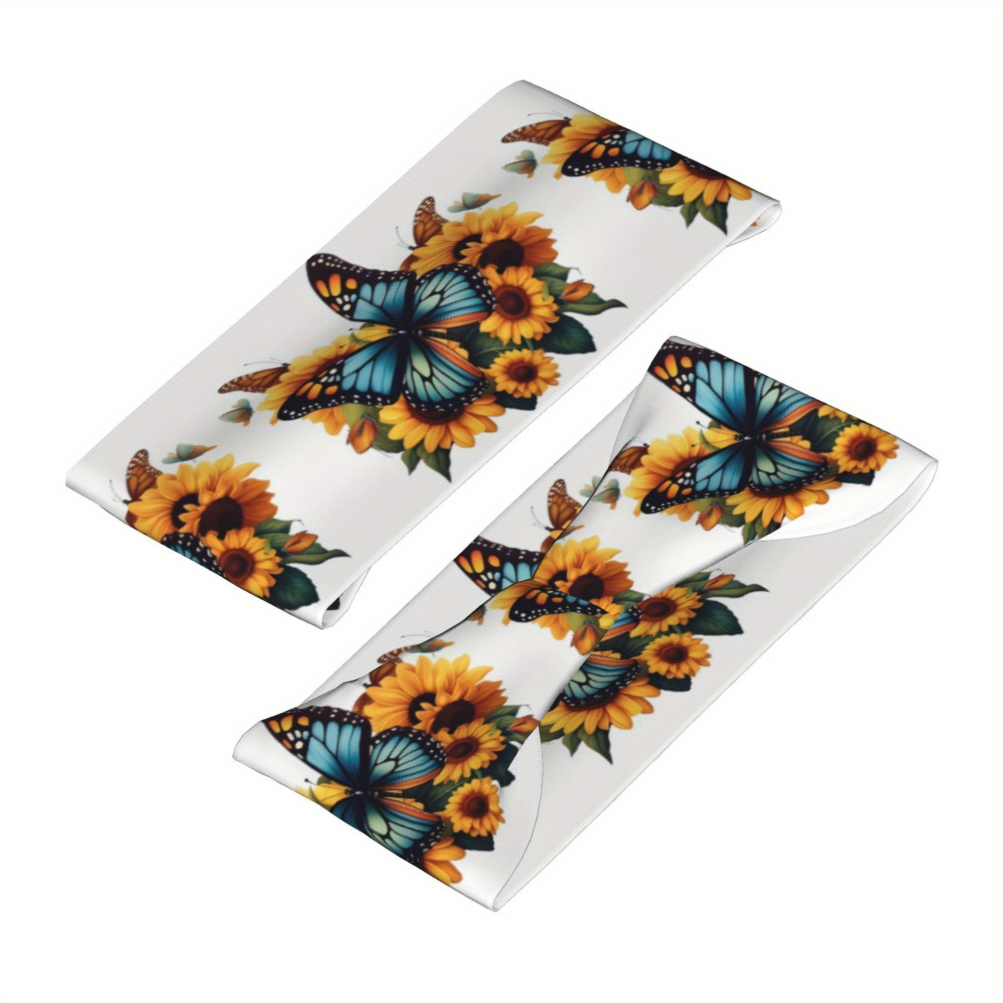 Sunflower & Butterfly Print Sports Headband - Stretchy & Breathable Polyester
