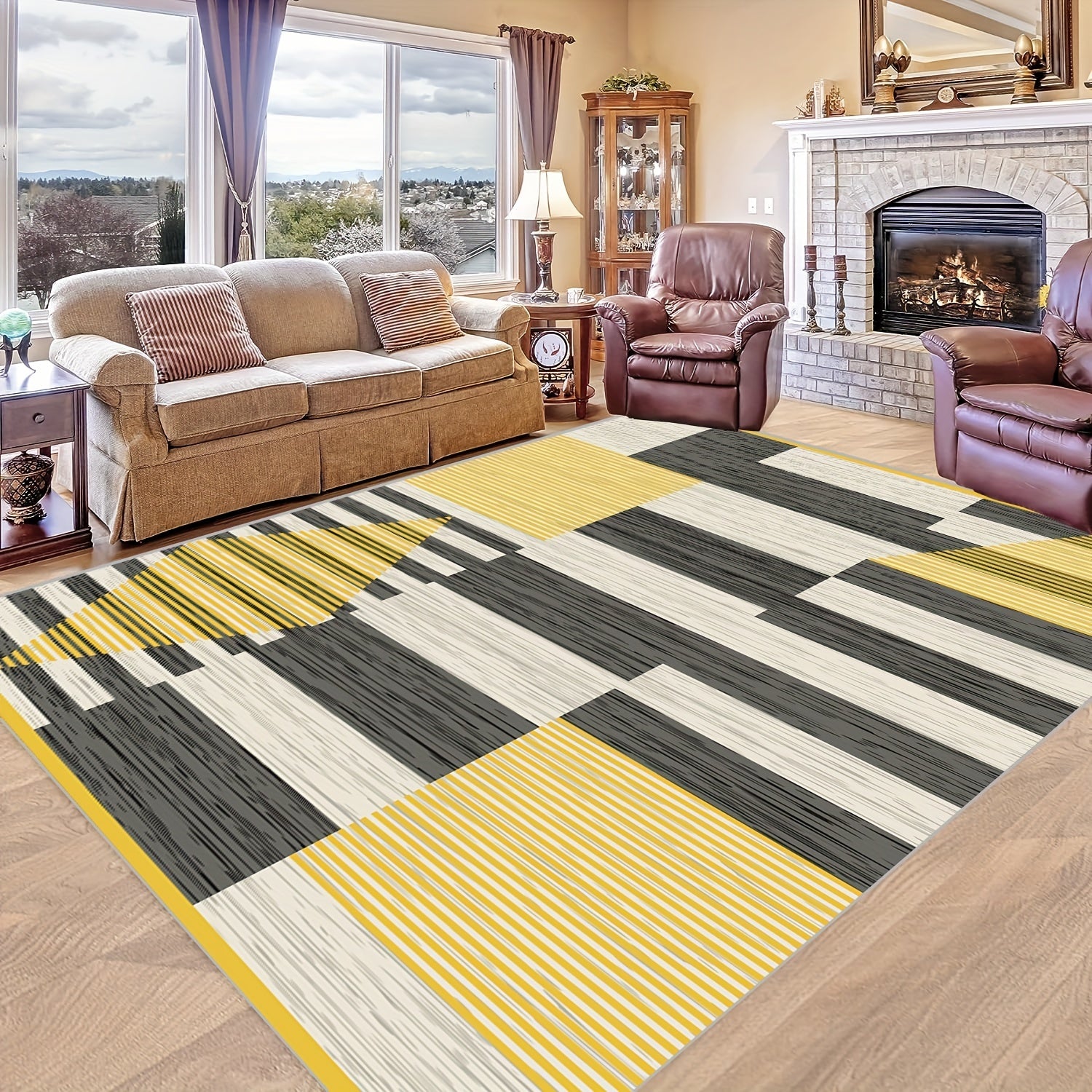 Geometric Line Patterned Carpet for Living Room, Dining Room & Office
