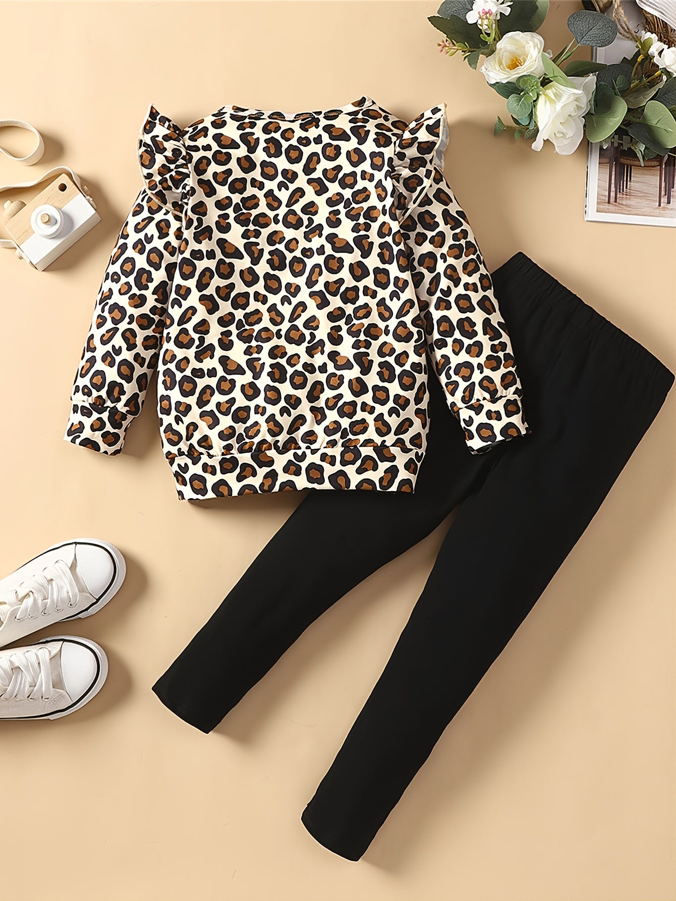 2pcs Toddler Girls Leopard Top & Pants Set