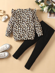 2pcs Toddler Girls Leopard Top & Pants Set