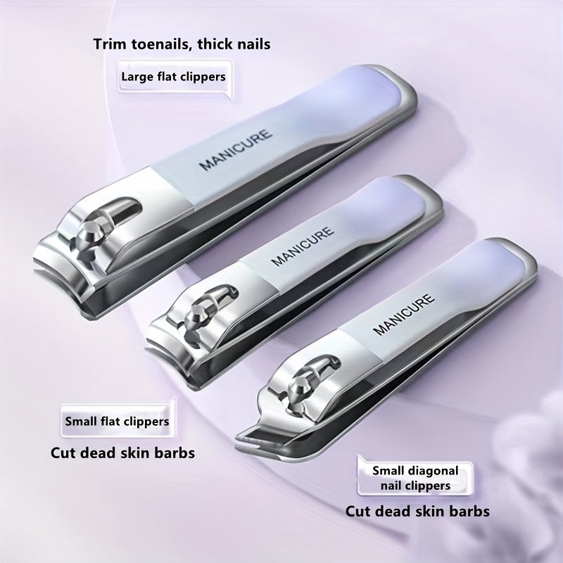 10pcs Nail Clipper & Ear Spoon Set Stainless Steel Nail Trimming Tools