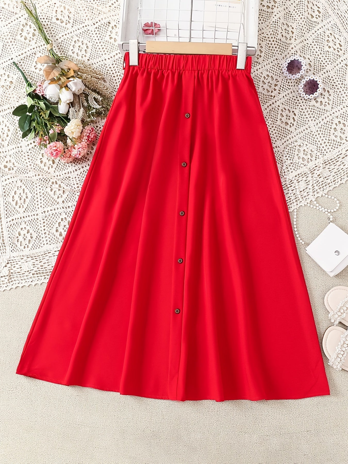 Girls' High Waist Casual Long Skirt Elastic Teen Kids Style