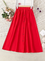 Girls' High Waist Casual Long Skirt Elastic Teen Kids Style