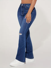 High Rise Flare Leg Jeans Distressed Bell Bottom Denim Pants