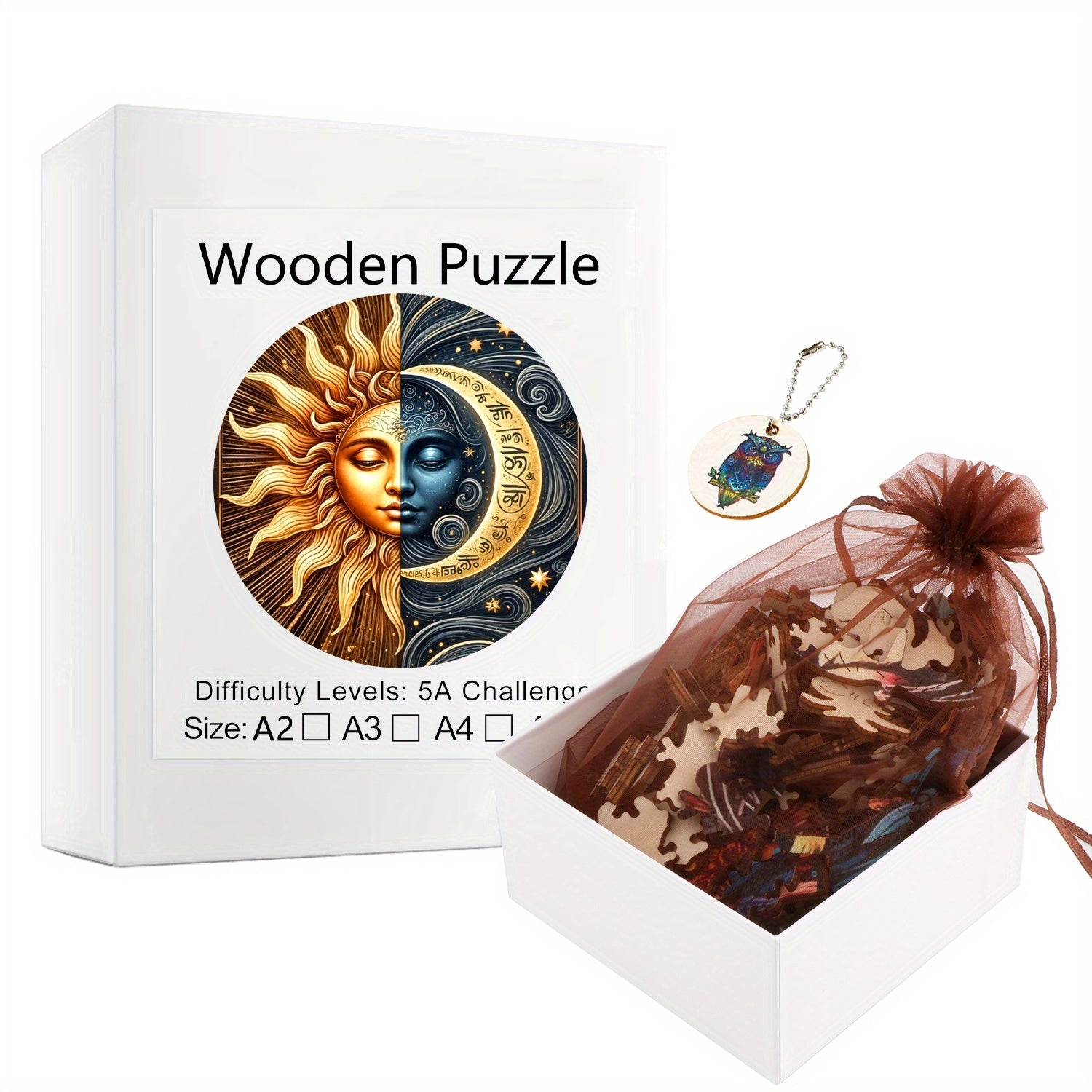 502pcs Wooden Puzzle Sun and Moon Face Age 14 Hell Difficulty Mixed Colors