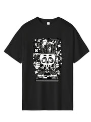 Men's Cartoon Print T-shirt Active Casual Crew Neck Tee