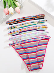 5pcs Ribbed Briefs Rainbow Striped Panties Women's Lingerie