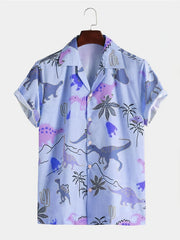 Dino Print Cuban Collar Short Sleeve Hawaiian Shirt for Men