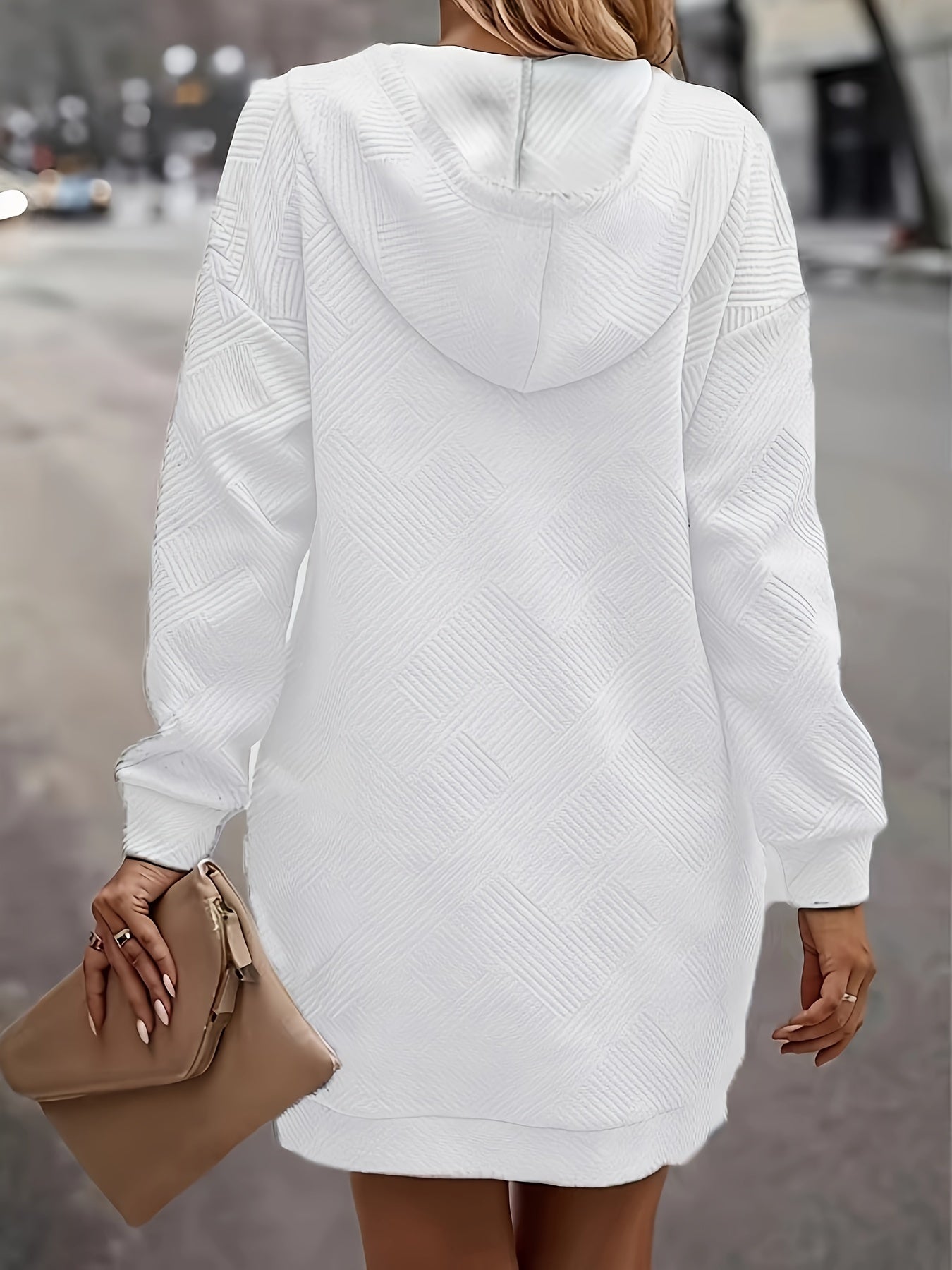 Solid Jacquard Hoodie Sweatshirt Dress