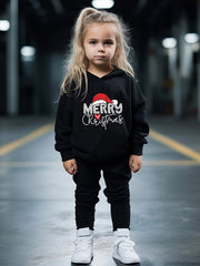 Heart Graphic Merry Christmas Hoodies Jogger Pants Set for Girls