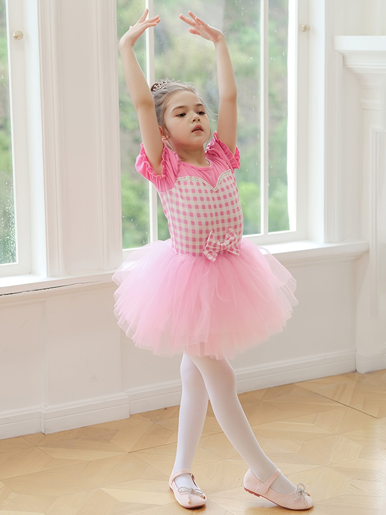 100% Cotton Sweet Plaid Tutu Dress for Dance Gymnastics
