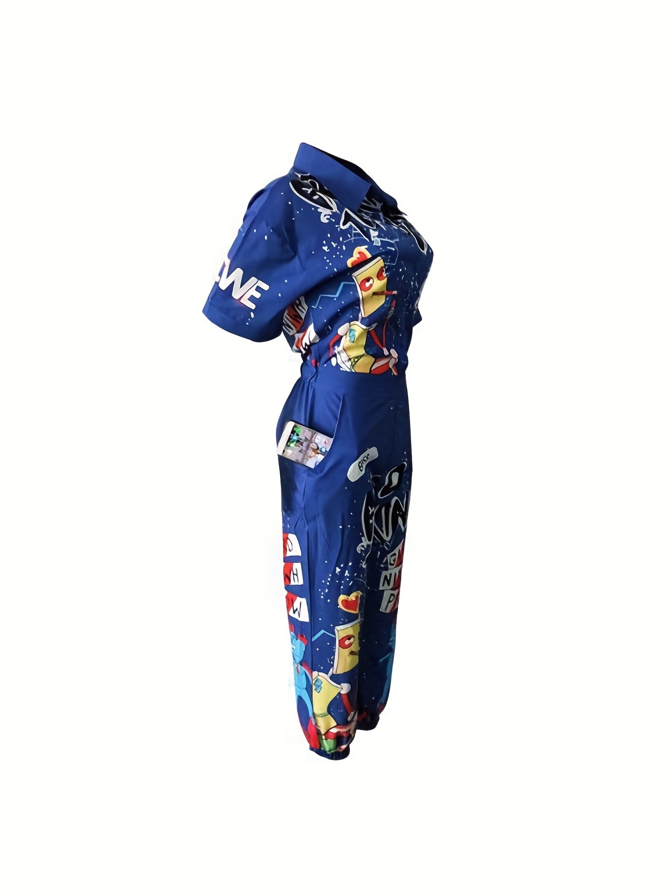 Graffiti Print Long Sleeve Button Jumpsuit