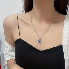 Gradient Butterfly Pendant Necklace Colorful Clavicle Chain
