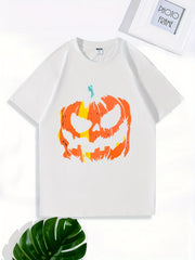 Halloween Pumpkin Pattern Print Men's Graphic Crew Neck Active T shirt