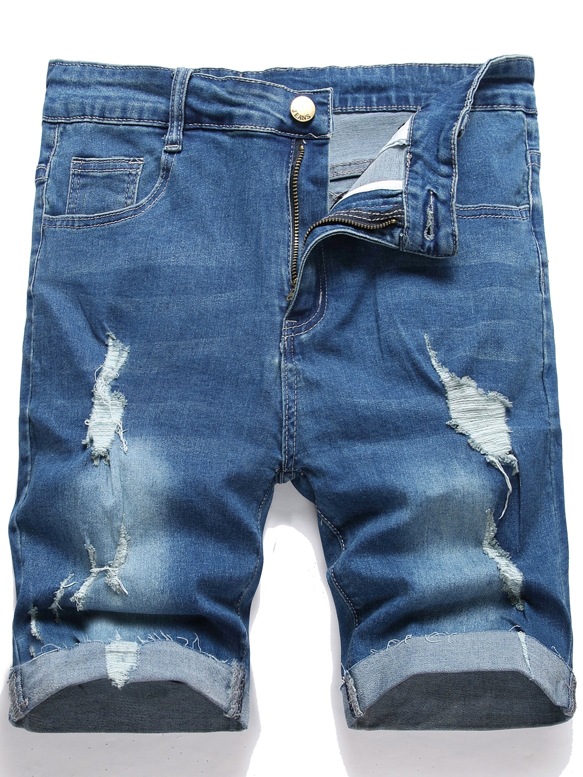 Men's Ripped Denim Shorts With Pockets