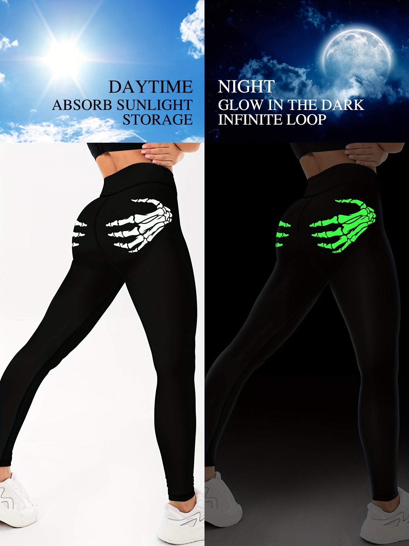 Fluorescent Halloween Skeleton Hands Print Sports Leggings