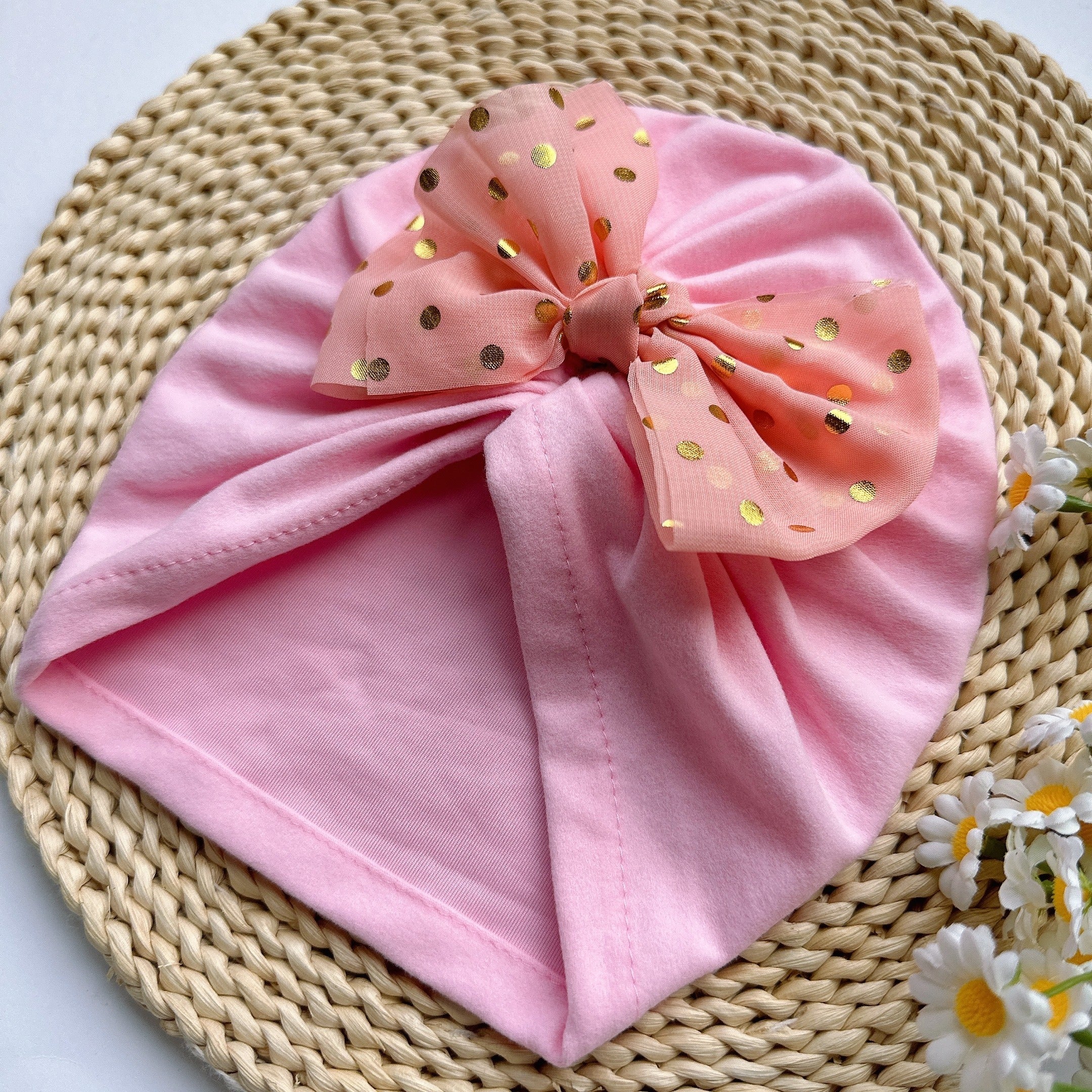 Pink Baby Spring Summer Thin Headband Bowtie Baby Hat for Newborns