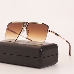 Square Rimless Sunglasses Men's Vintage Big Frame UV400