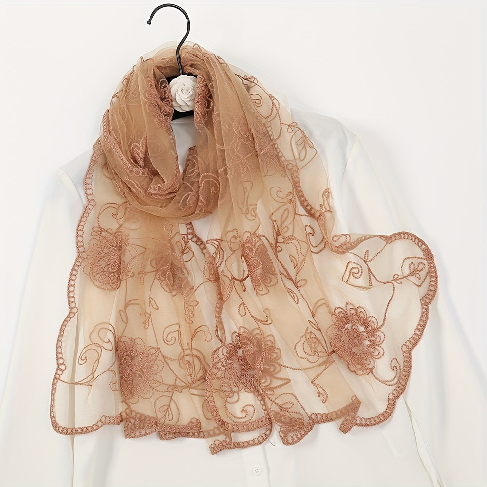 Floral Embroidery Lace Scarf Solid Shawl Thin Head Wrap Sunscreen