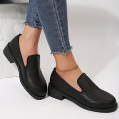 Lychee Pattern Loafers Chunky Heel Shoes Faux Leather