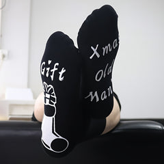 1 Pair Christmas Cotton Socks Gift Letters Print Anti Slip Novelty Socks