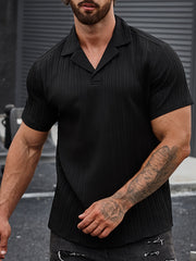 Summer Men's Solid Revere Collar Short Sleeve Shirt