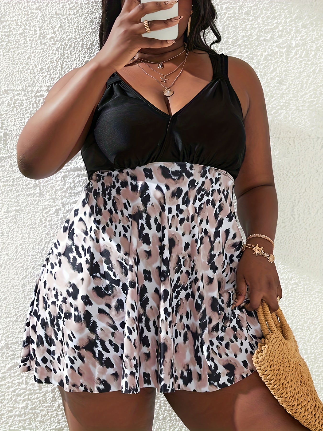 Plus Size Modest Tankini Set Women's V Neck Cami Top & Panty Swimsuit